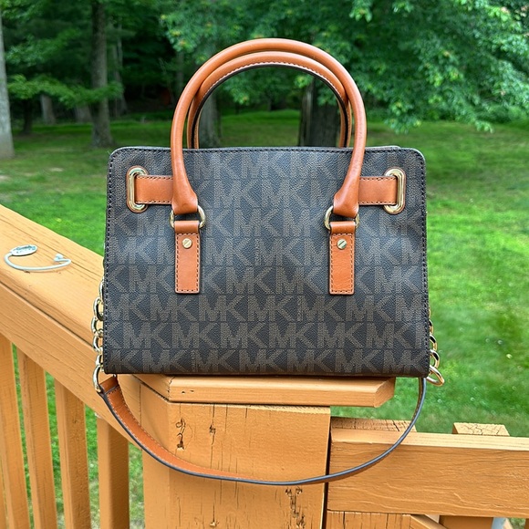 Michael Kors Hamilton Satchel Bag with Gold Chain - Brown - Picture 5 of 15